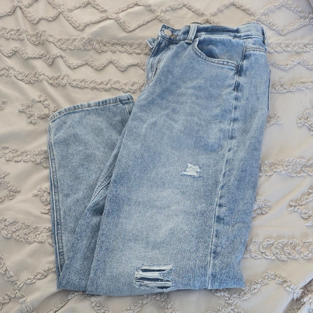 SO Light Blue Distressed Straight Leg Jeans